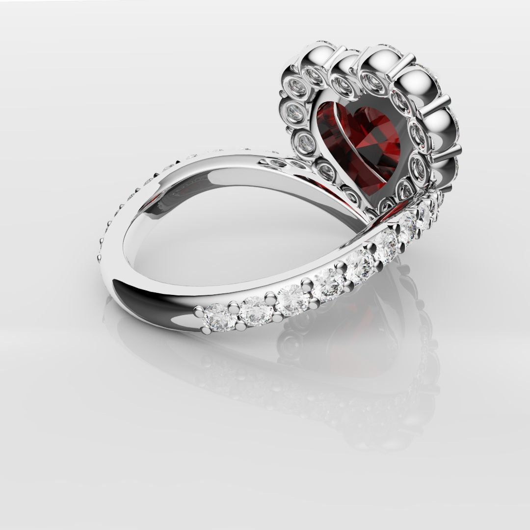 3ct Heart Shaped Ruby and Diamond Cluster Engagement Ring