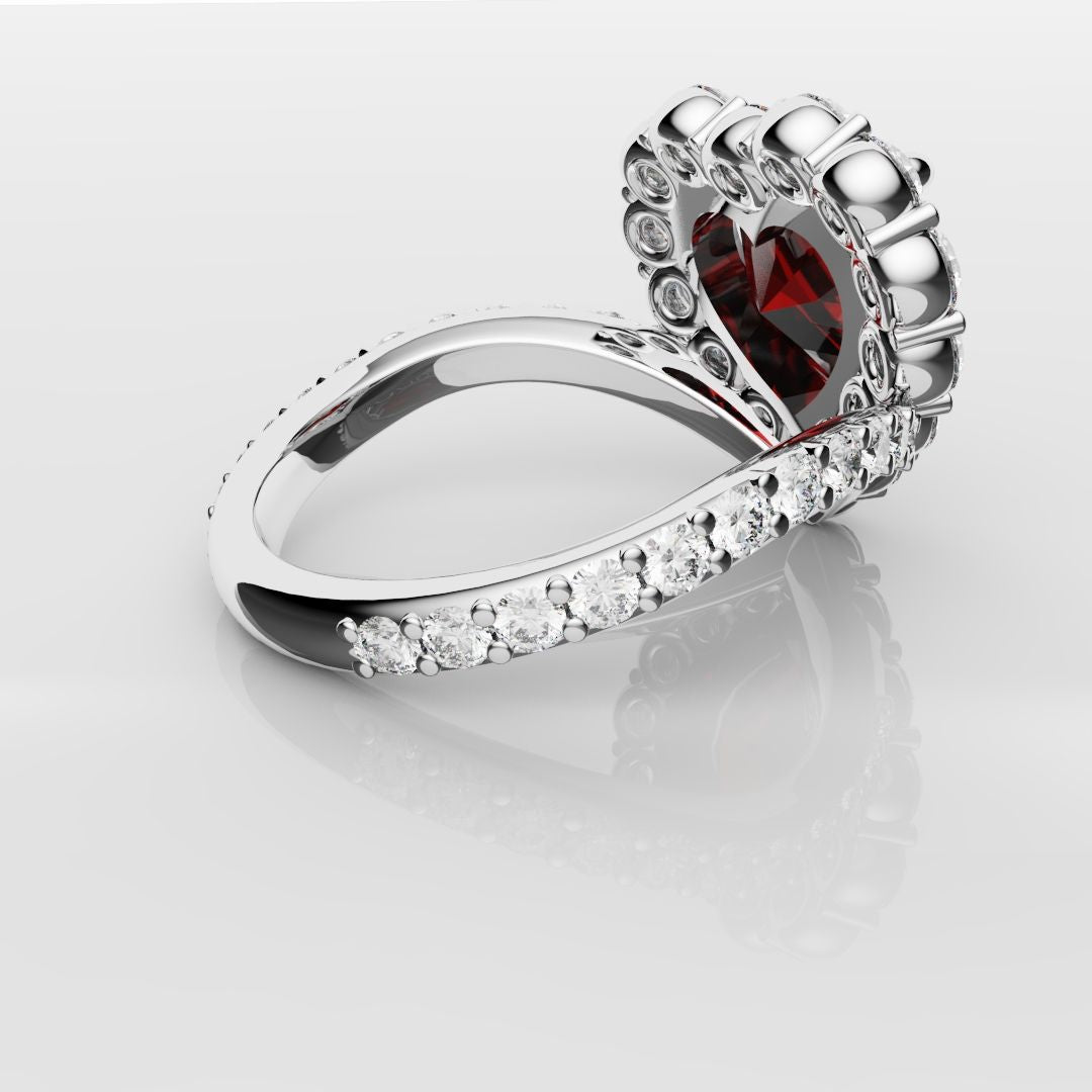 3ct Heart Shaped Ruby and Diamond Cluster Engagement Ring