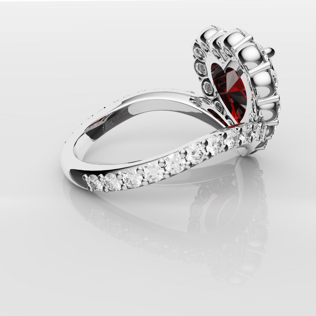 3ct Heart Shaped Ruby and Diamond Cluster Engagement Ring