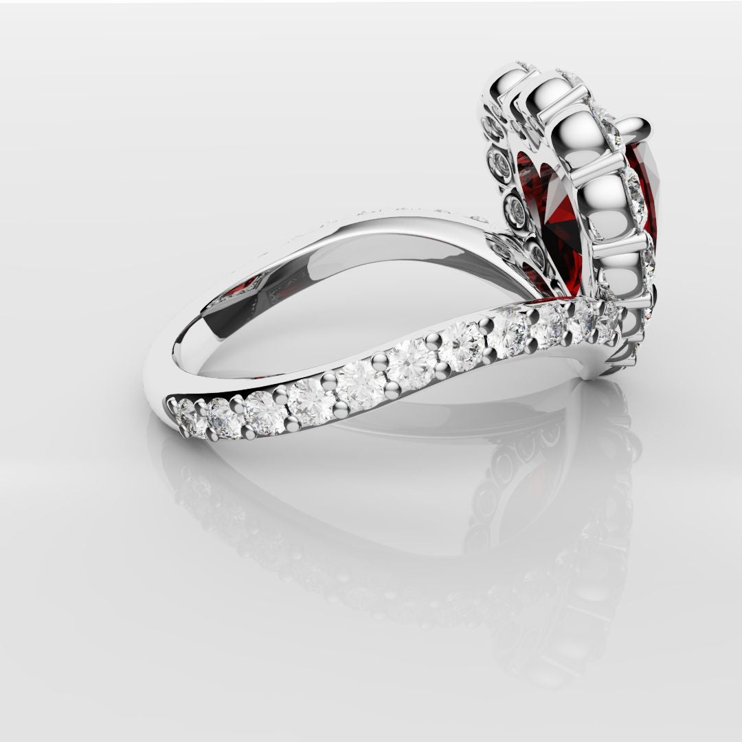 3ct Heart Shaped Ruby and Diamond Cluster Engagement Ring
