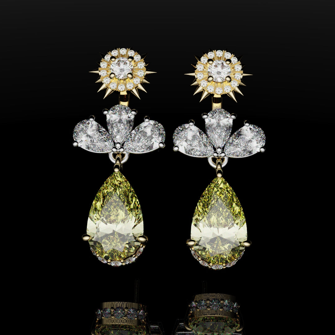Bespoke High Jewellery Sun and Moon Earrings - White Gold and Yellow Gold