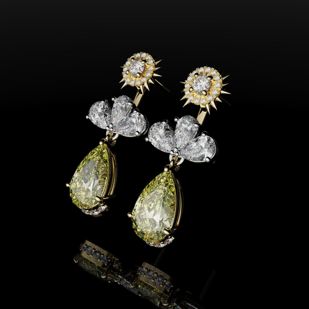 Bespoke High Jewellery Sun and Moon Earrings - White Gold and Yellow Gold