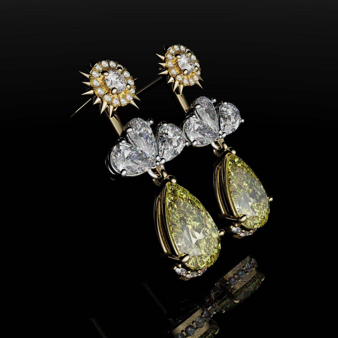 Bespoke High Jewellery Sun and Moon Earrings - White Gold and Yellow Gold