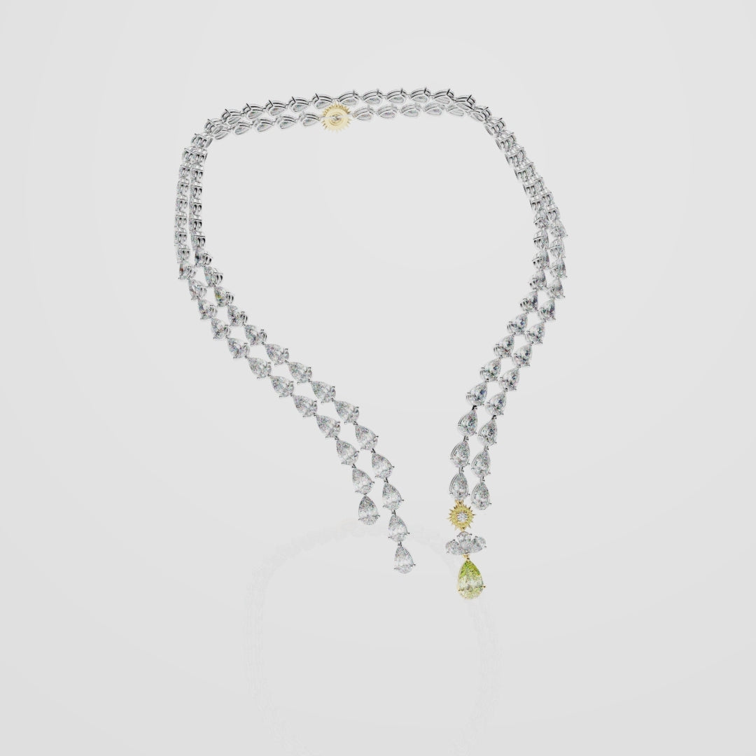 Bespoke High Jewellery Sun and Moon Necklace - White gold and Yellow Gold