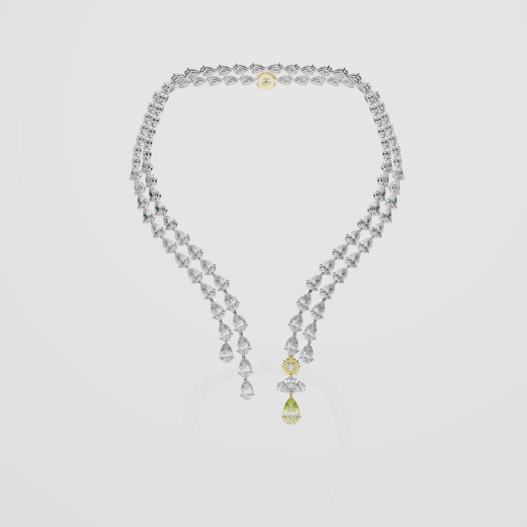 Bespoke High Jewellery Sun and Moon Necklace - White gold and Yellow Gold