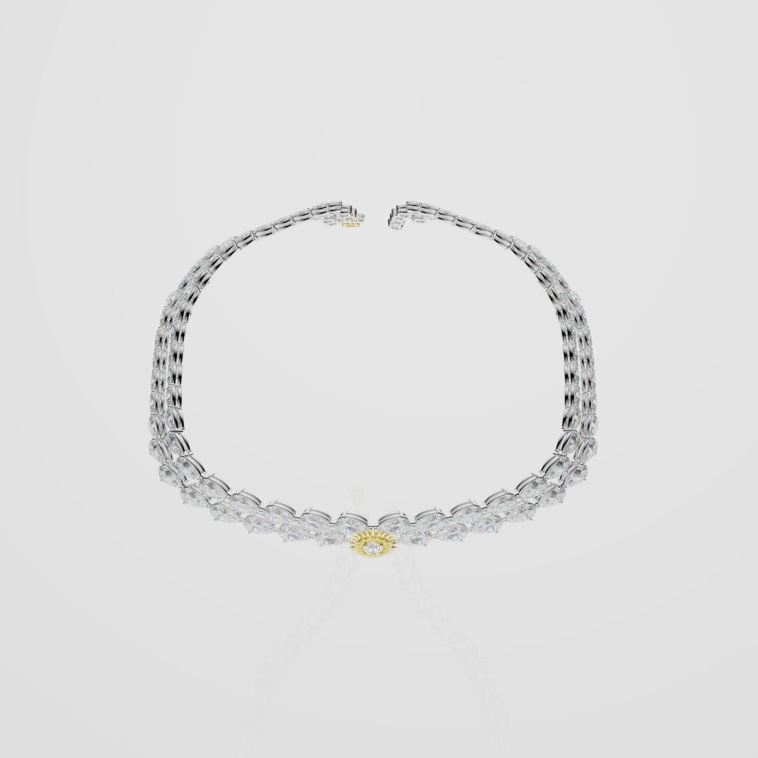 Bespoke High Jewellery Sun and Moon Necklace - White gold and Yellow Gold