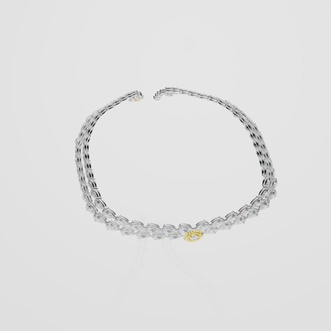 Bespoke High Jewellery Sun and Moon Necklace - White gold and Yellow Gold