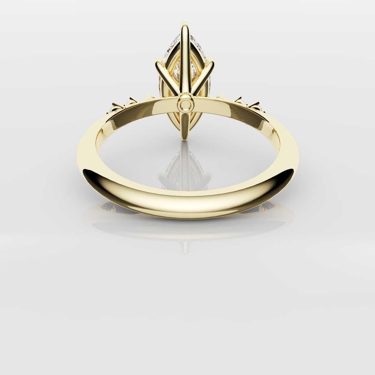 Marquise Engagement Ring With Round Diamond Accents - Yellow Gold