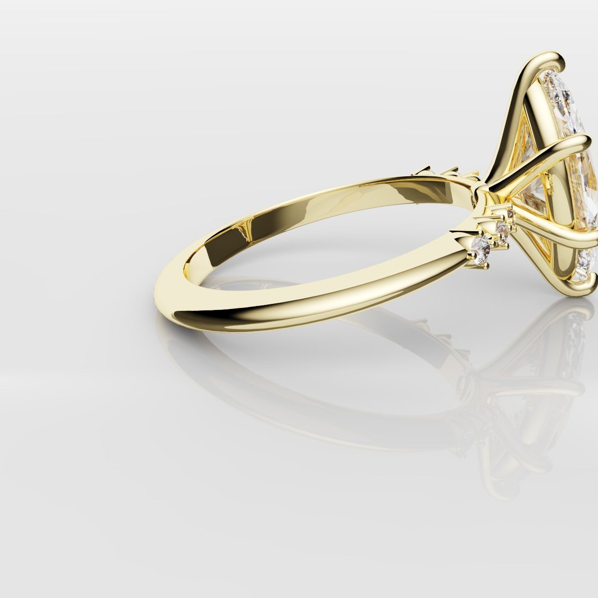 Marquise Engagement Ring With Round Diamond Accents - Yellow Gold