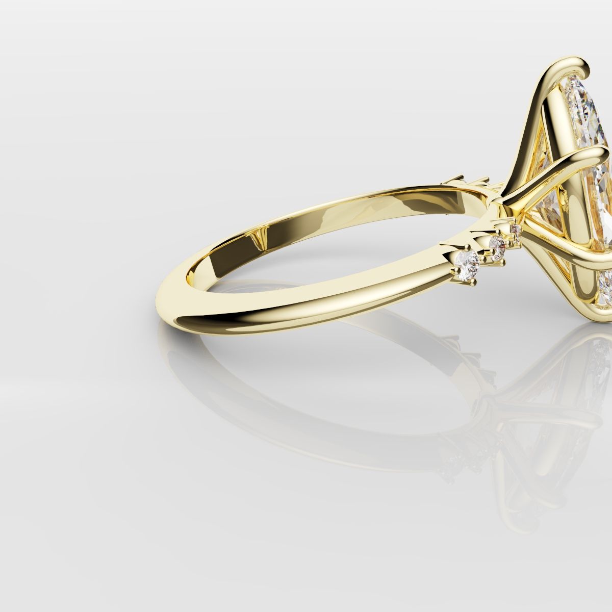 Marquise Engagement Ring With Round Diamond Accents - Yellow Gold