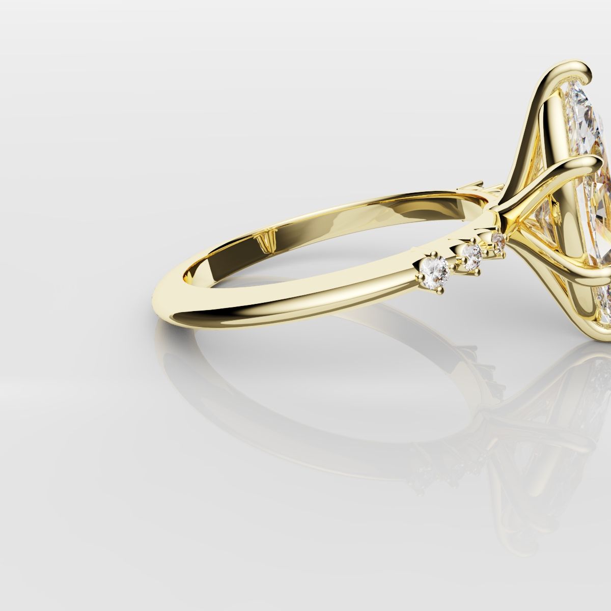 Marquise Engagement Ring With Round Diamond Accents - Yellow Gold