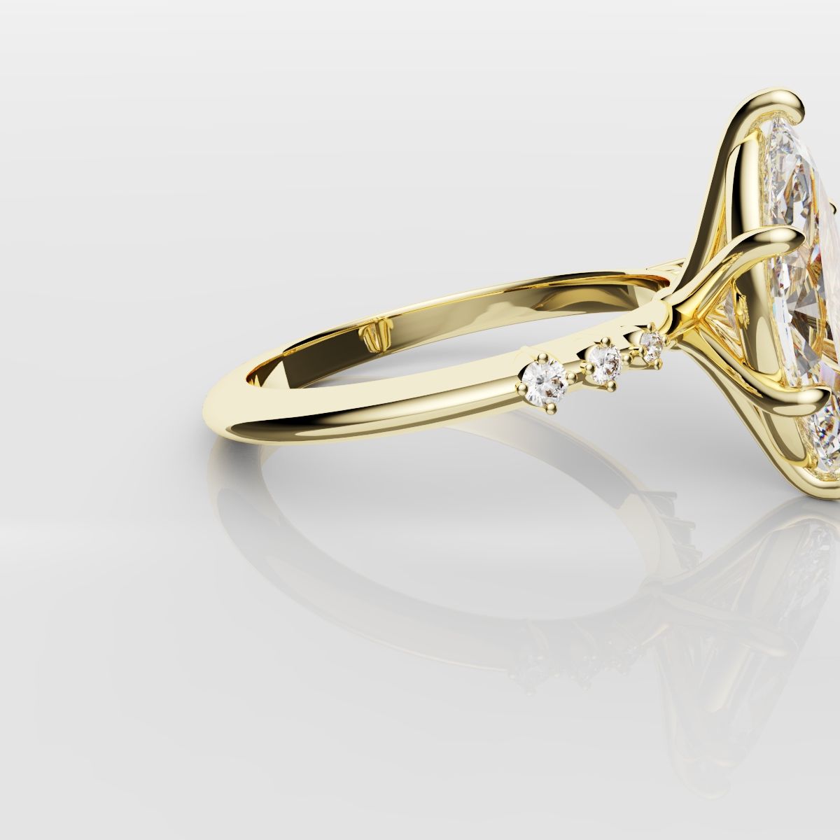 Marquise Engagement Ring With Round Diamond Accents - Yellow Gold