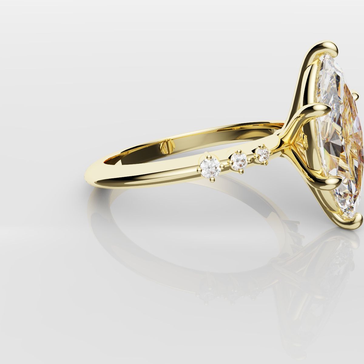 Marquise Engagement Ring With Round Diamond Accents - Yellow Gold