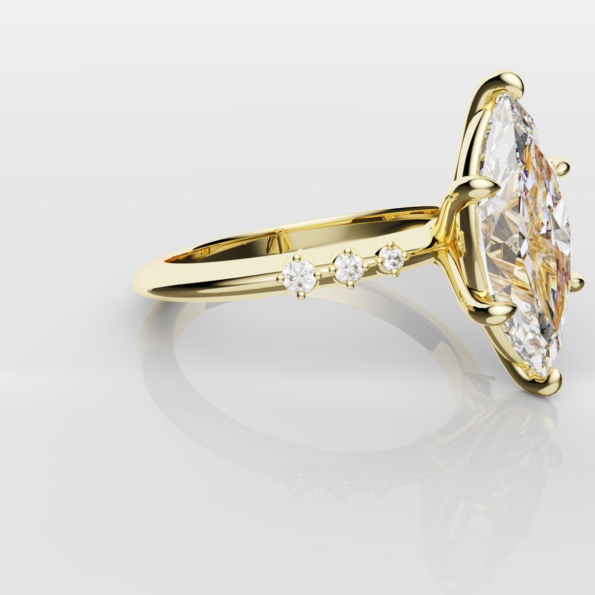 Marquise Engagement Ring With Round Diamond Accents - Yellow Gold