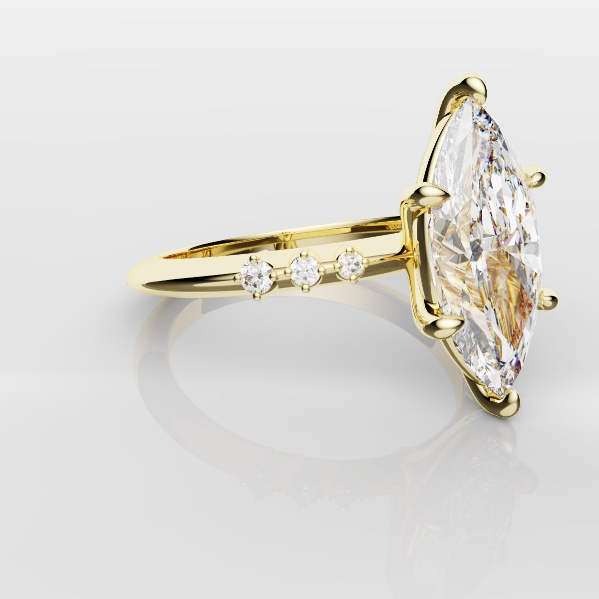 Marquise Engagement Ring With Round Diamond Accents - Yellow Gold