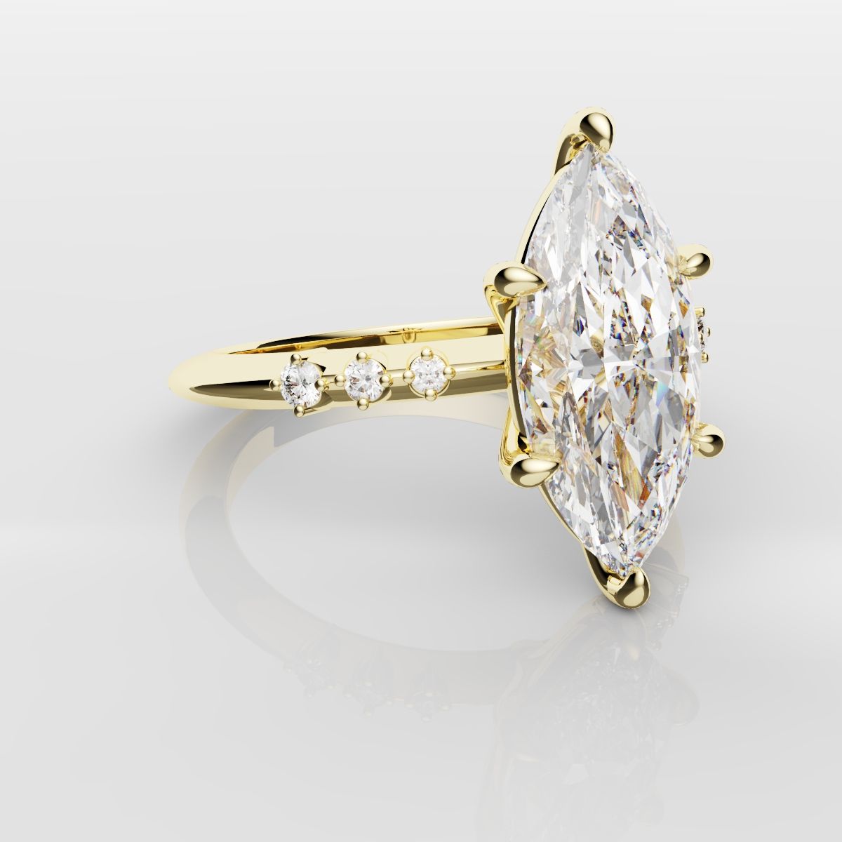 Marquise Engagement Ring With Round Diamond Accents - Yellow Gold