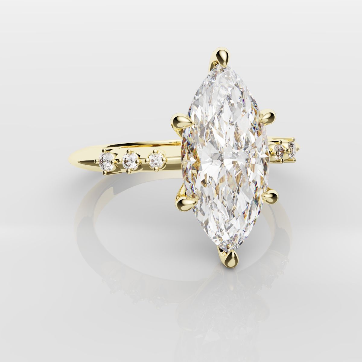 Marquise Engagement Ring With Round Diamond Accents - Yellow Gold