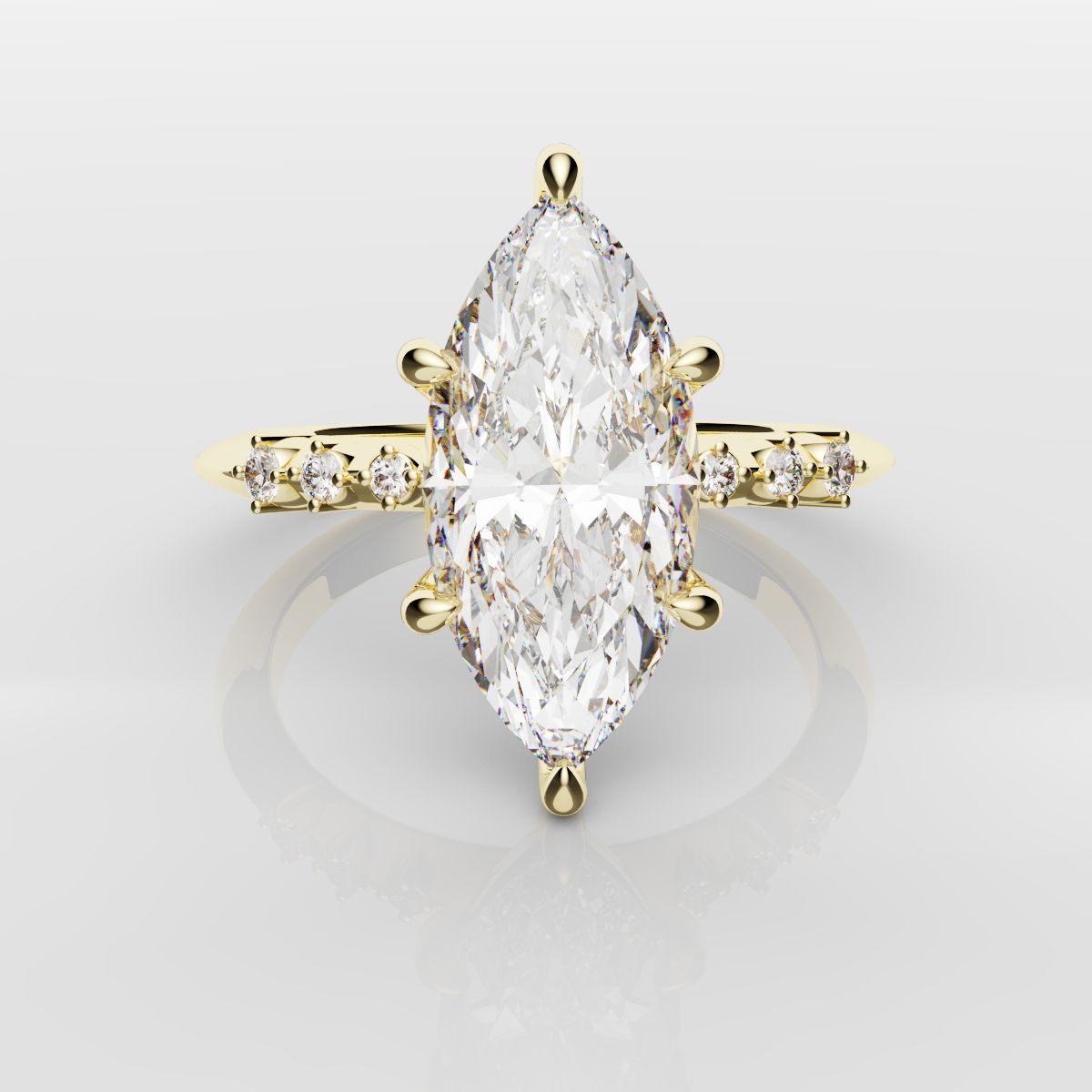 Marquise Engagement Ring With Round Diamond Accents - Yellow Gold