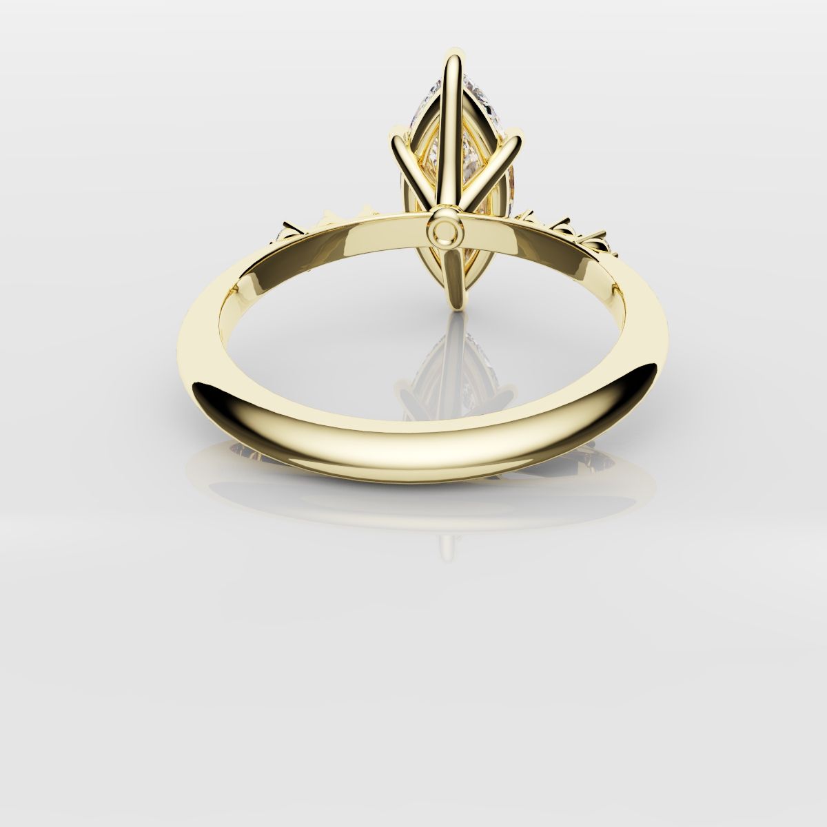 Marquise Engagement Ring With Round Diamond Accents - Yellow Gold