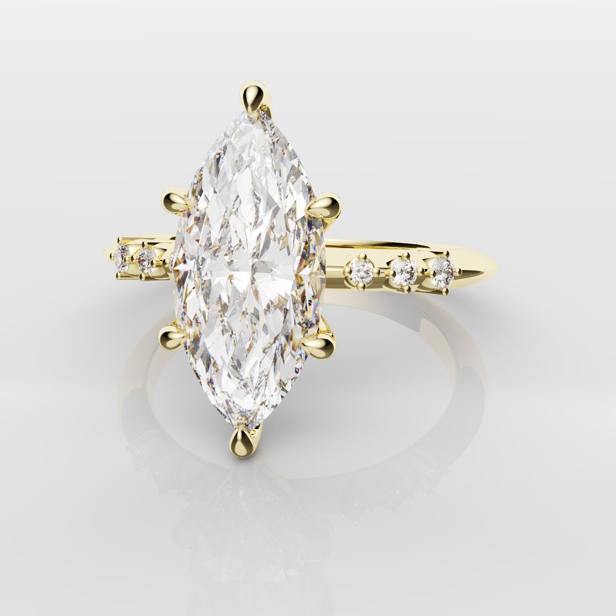 Marquise Engagement Ring With Round Diamond Accents - Yellow Gold