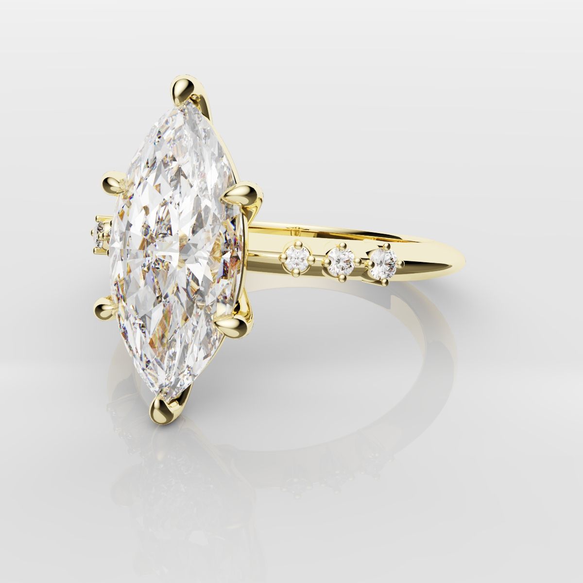 Marquise Engagement Ring With Round Diamond Accents - Yellow Gold