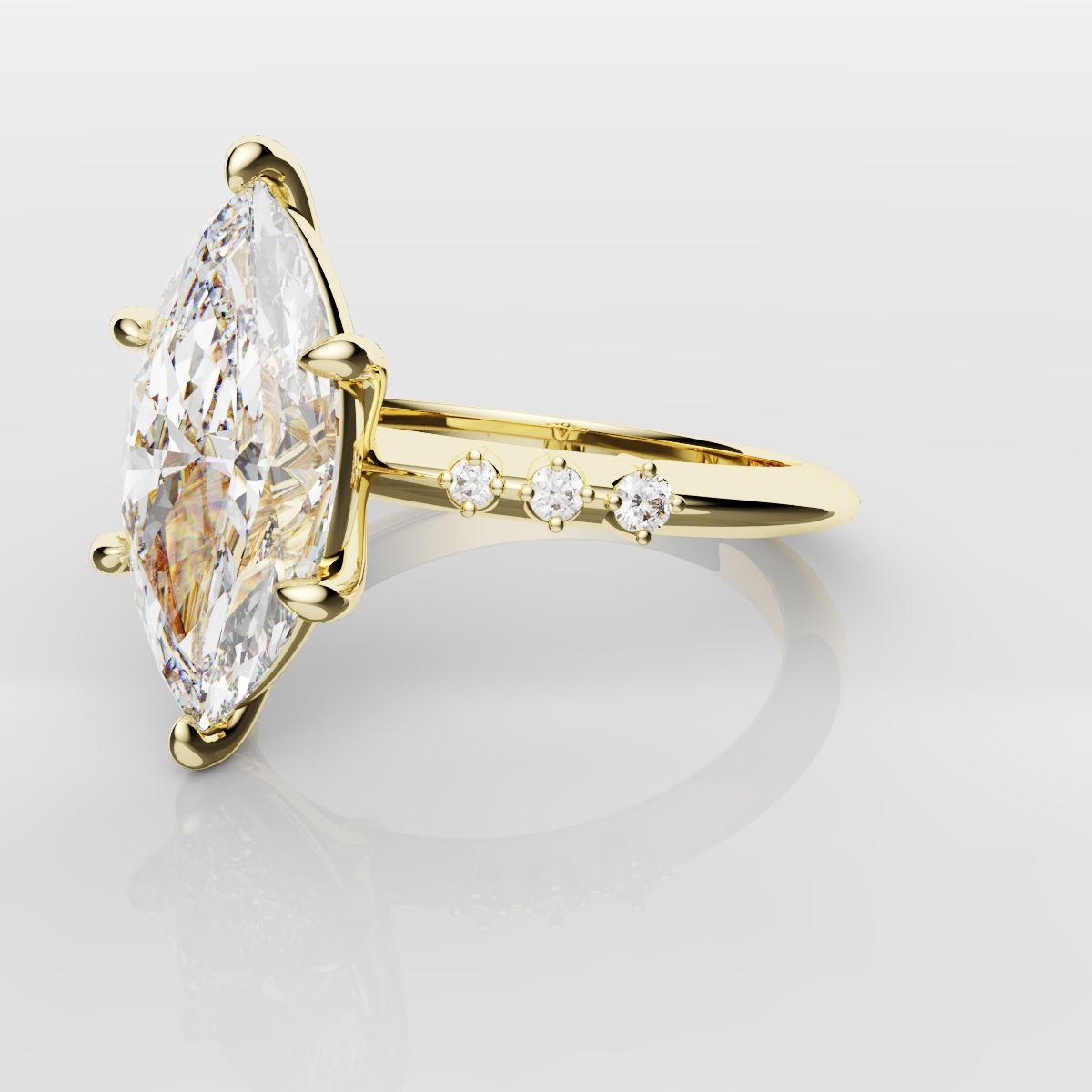 Marquise Engagement Ring With Round Diamond Accents - Yellow Gold