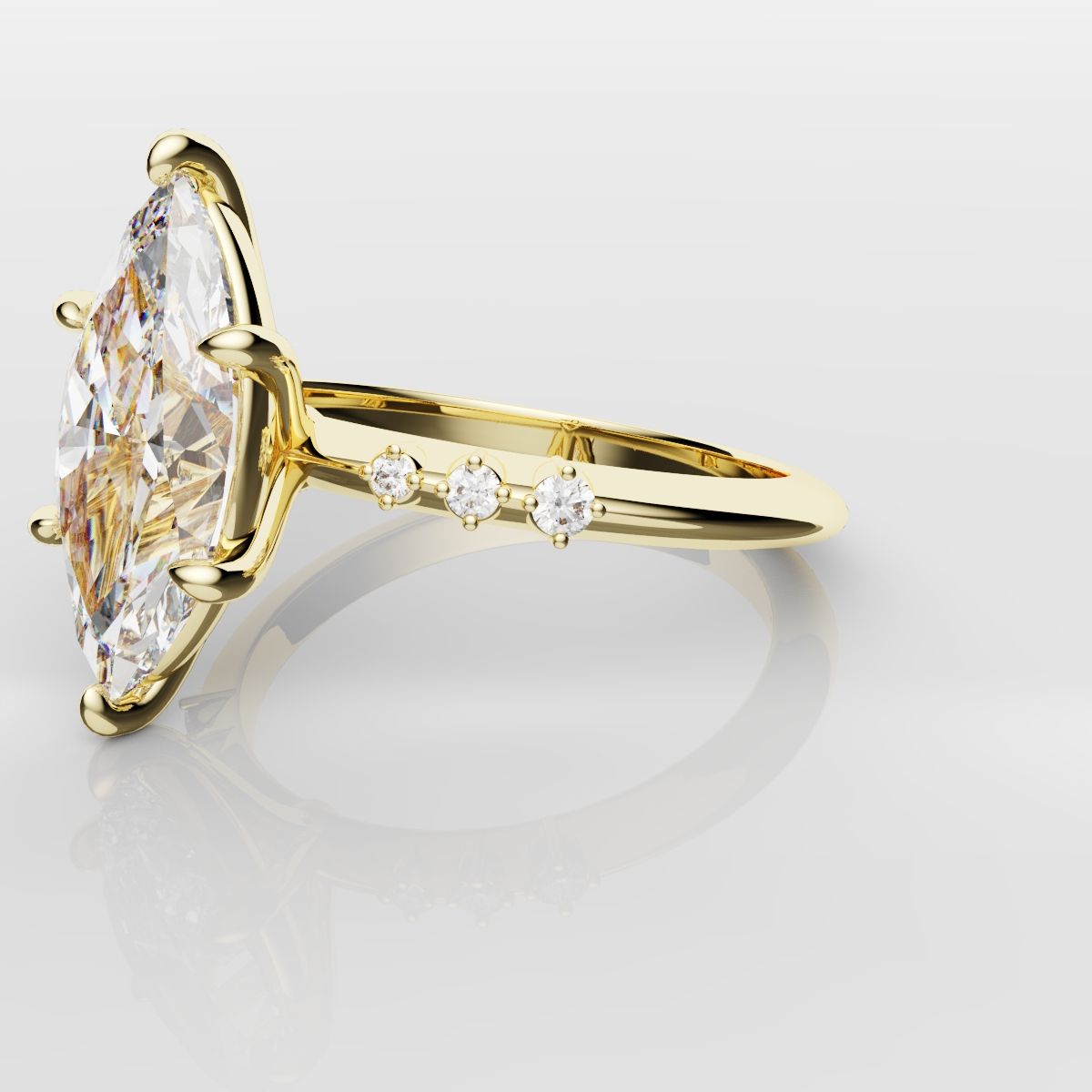 Marquise Engagement Ring With Round Diamond Accents - Yellow Gold