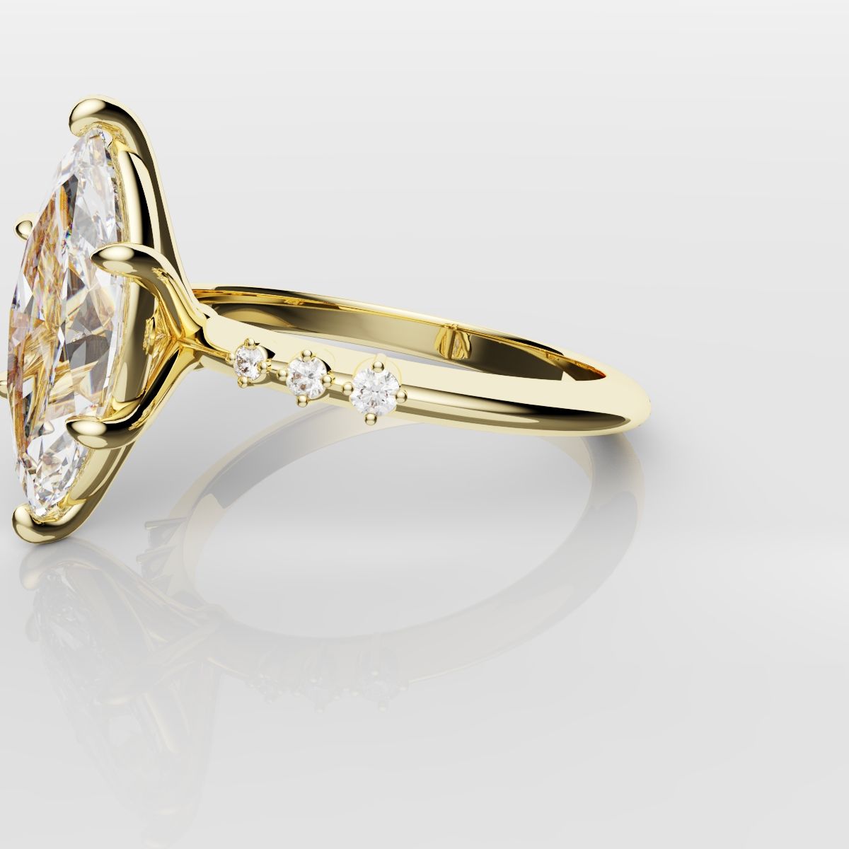 Marquise Engagement Ring With Round Diamond Accents - Yellow Gold