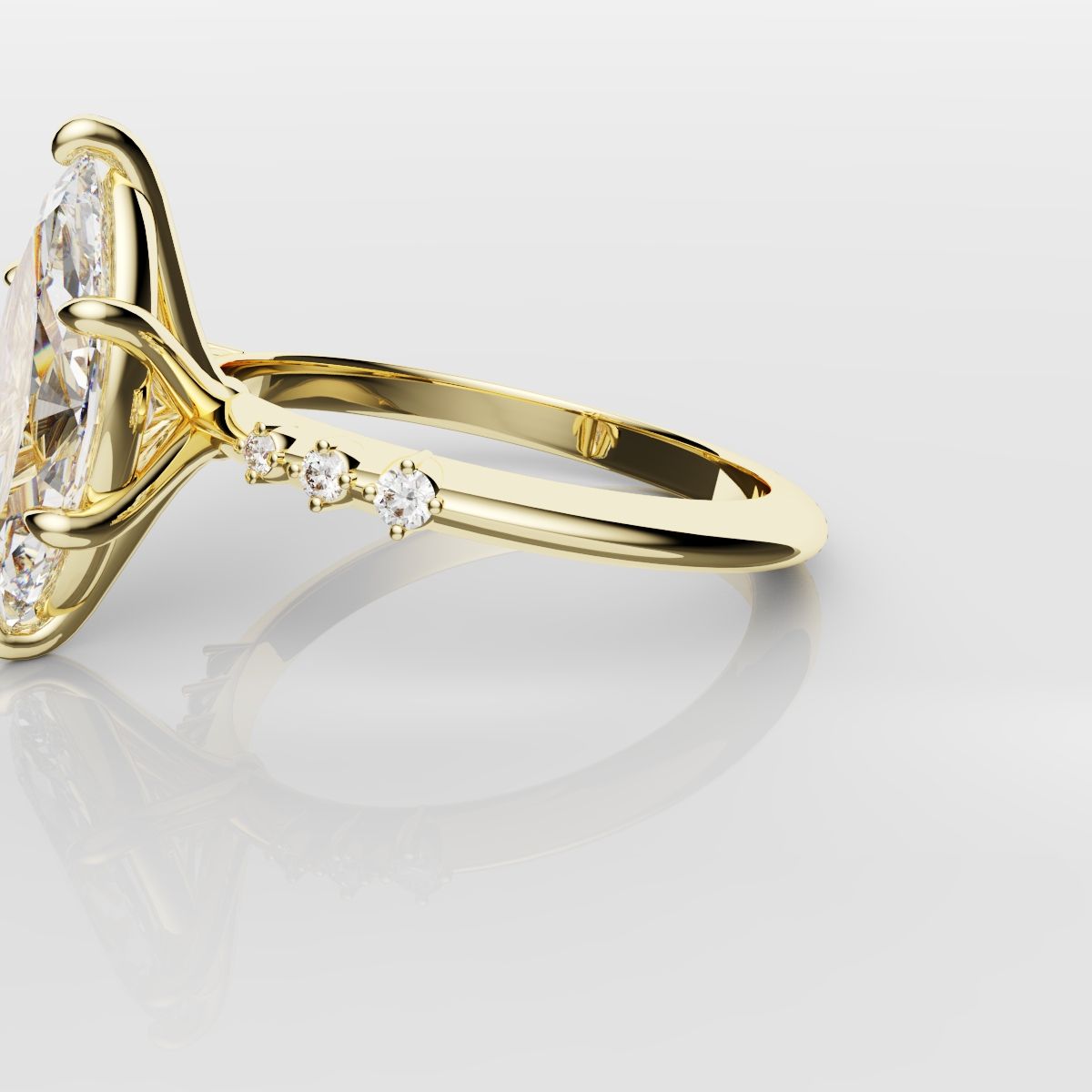 Marquise Engagement Ring With Round Diamond Accents - Yellow Gold