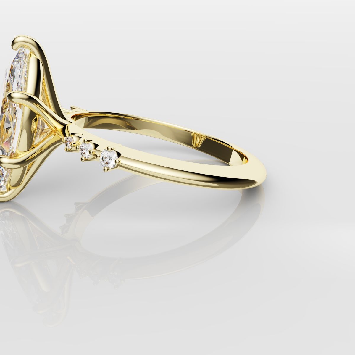 Marquise Engagement Ring With Round Diamond Accents - Yellow Gold