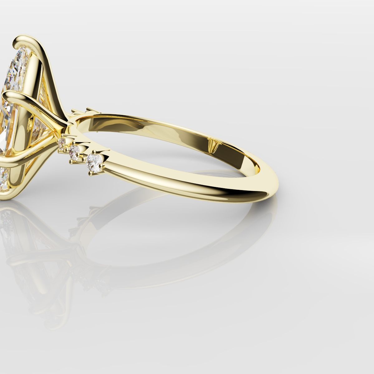 Marquise Engagement Ring With Round Diamond Accents - Yellow Gold