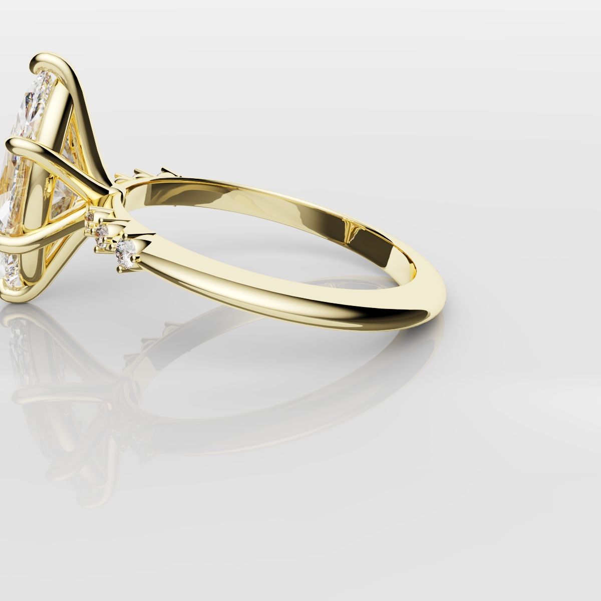 Marquise Engagement Ring With Round Diamond Accents - Yellow Gold