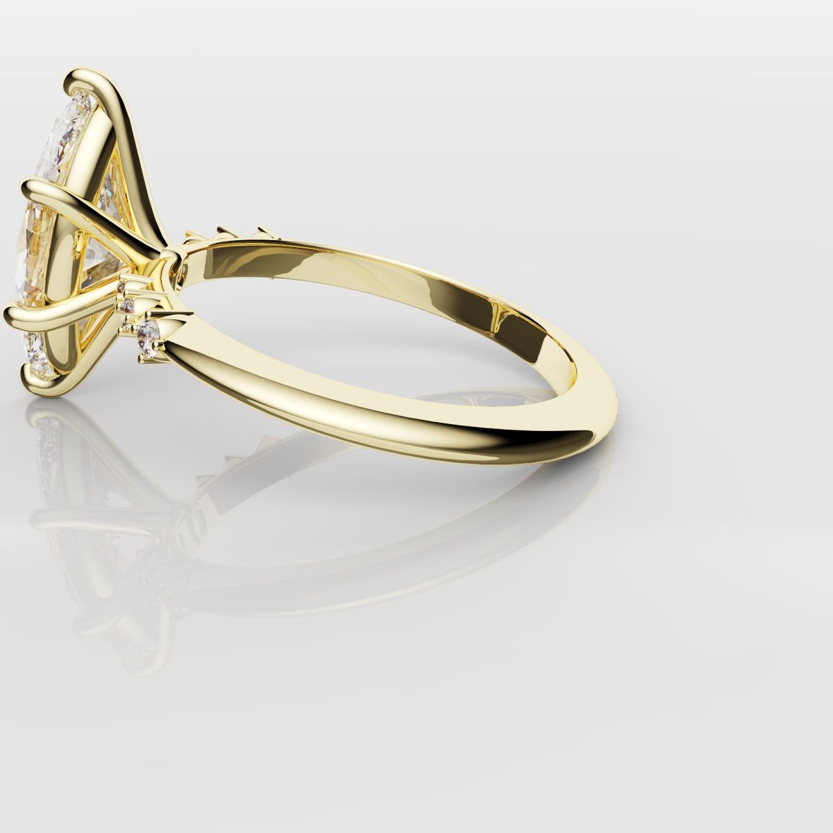 Marquise Engagement Ring With Round Diamond Accents - Yellow Gold