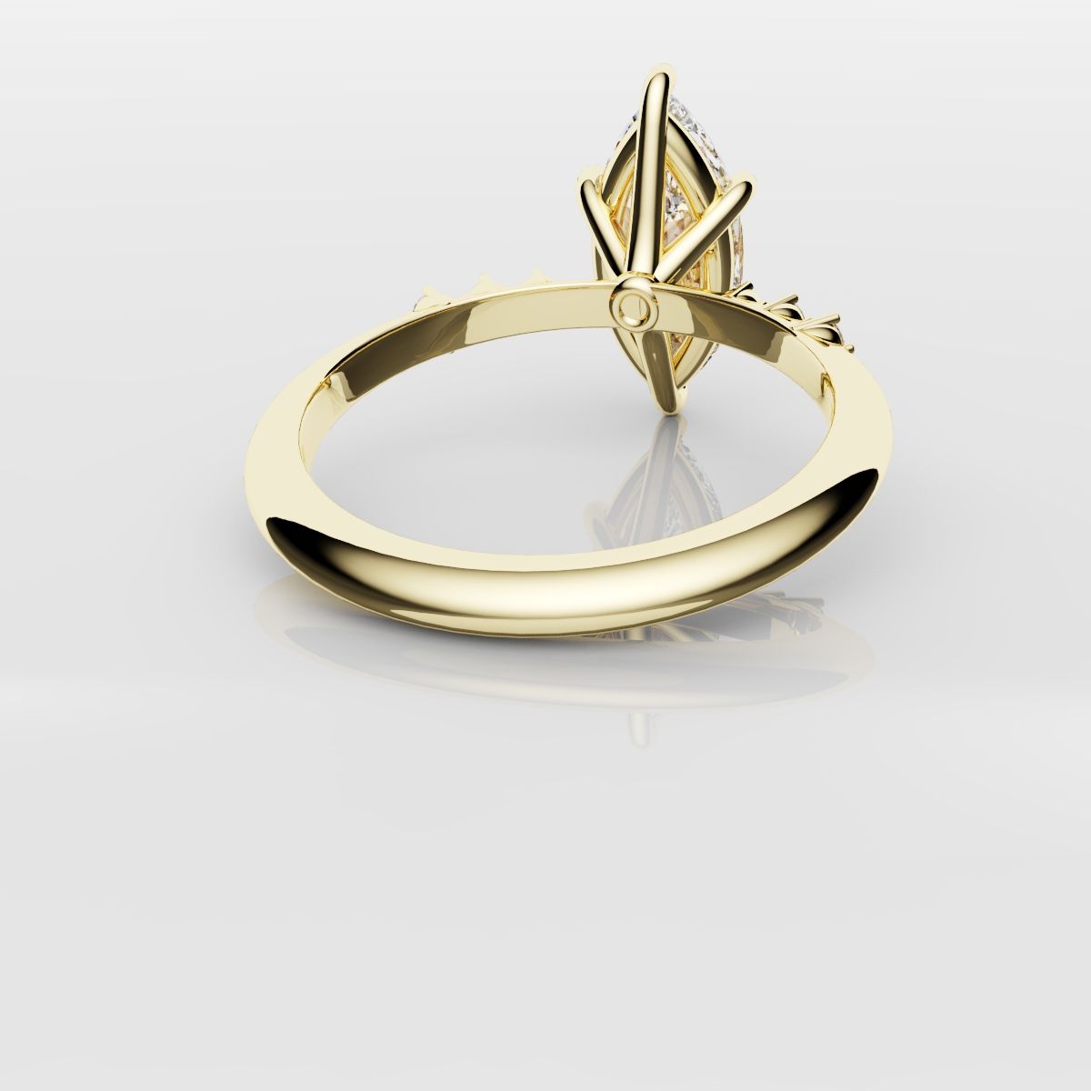 Marquise Engagement Ring With Round Diamond Accents - Yellow Gold