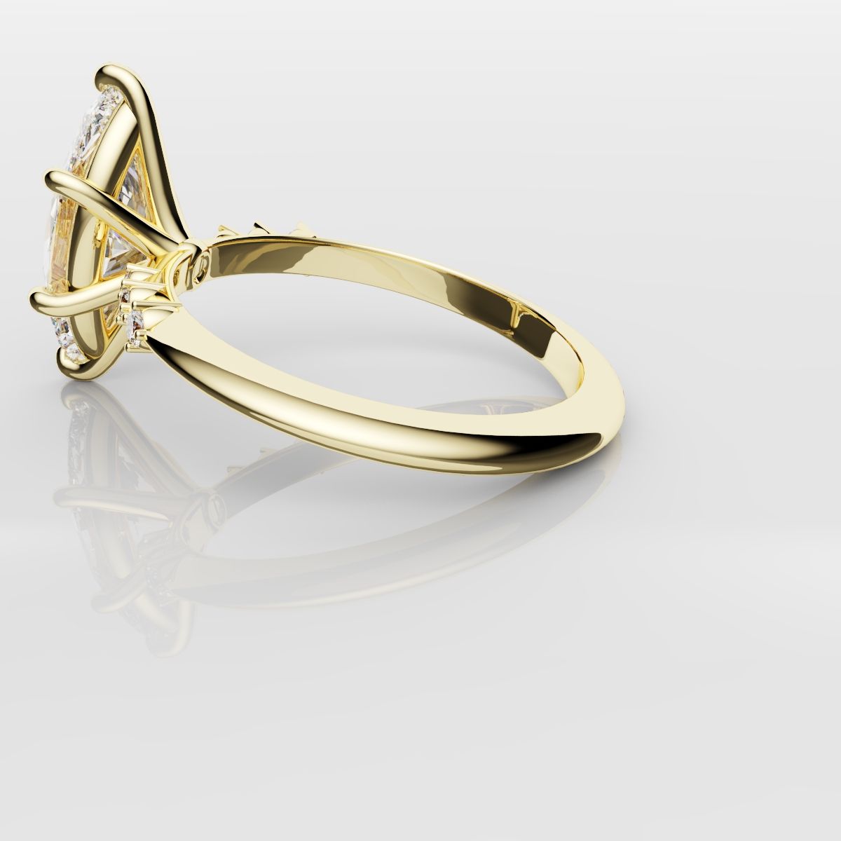 Marquise Engagement Ring With Round Diamond Accents - Yellow Gold