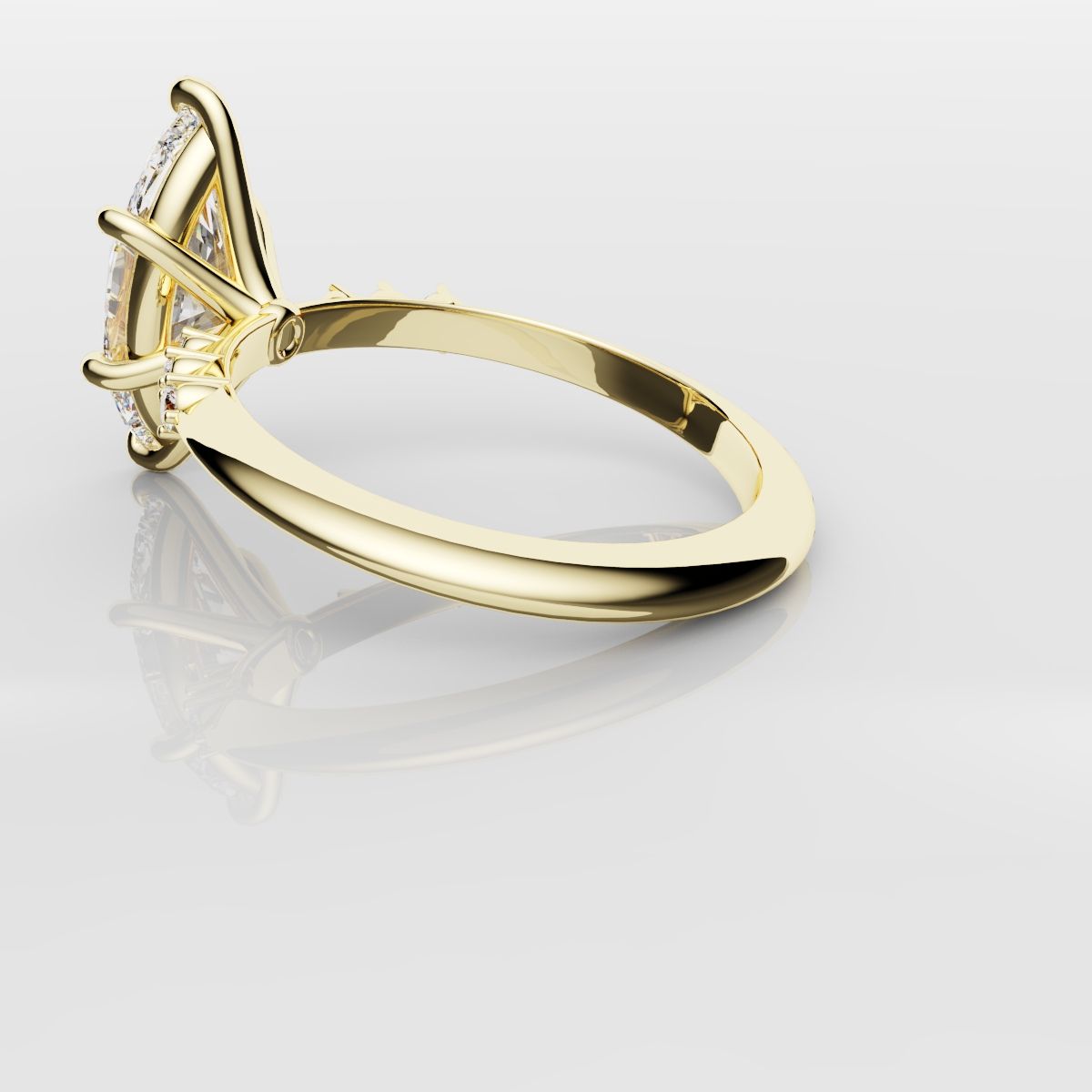 Marquise Engagement Ring With Round Diamond Accents - Yellow Gold