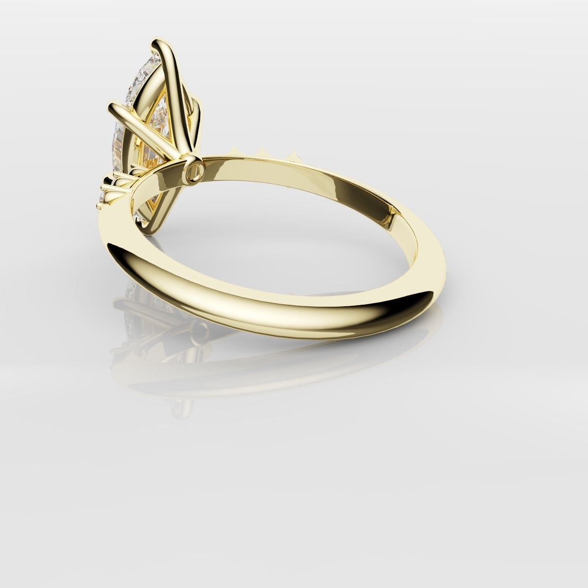 Marquise Engagement Ring With Round Diamond Accents - Yellow Gold