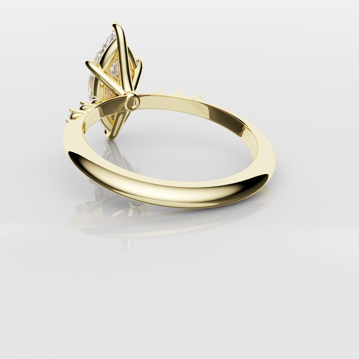 Marquise Engagement Ring With Round Diamond Accents - Yellow Gold