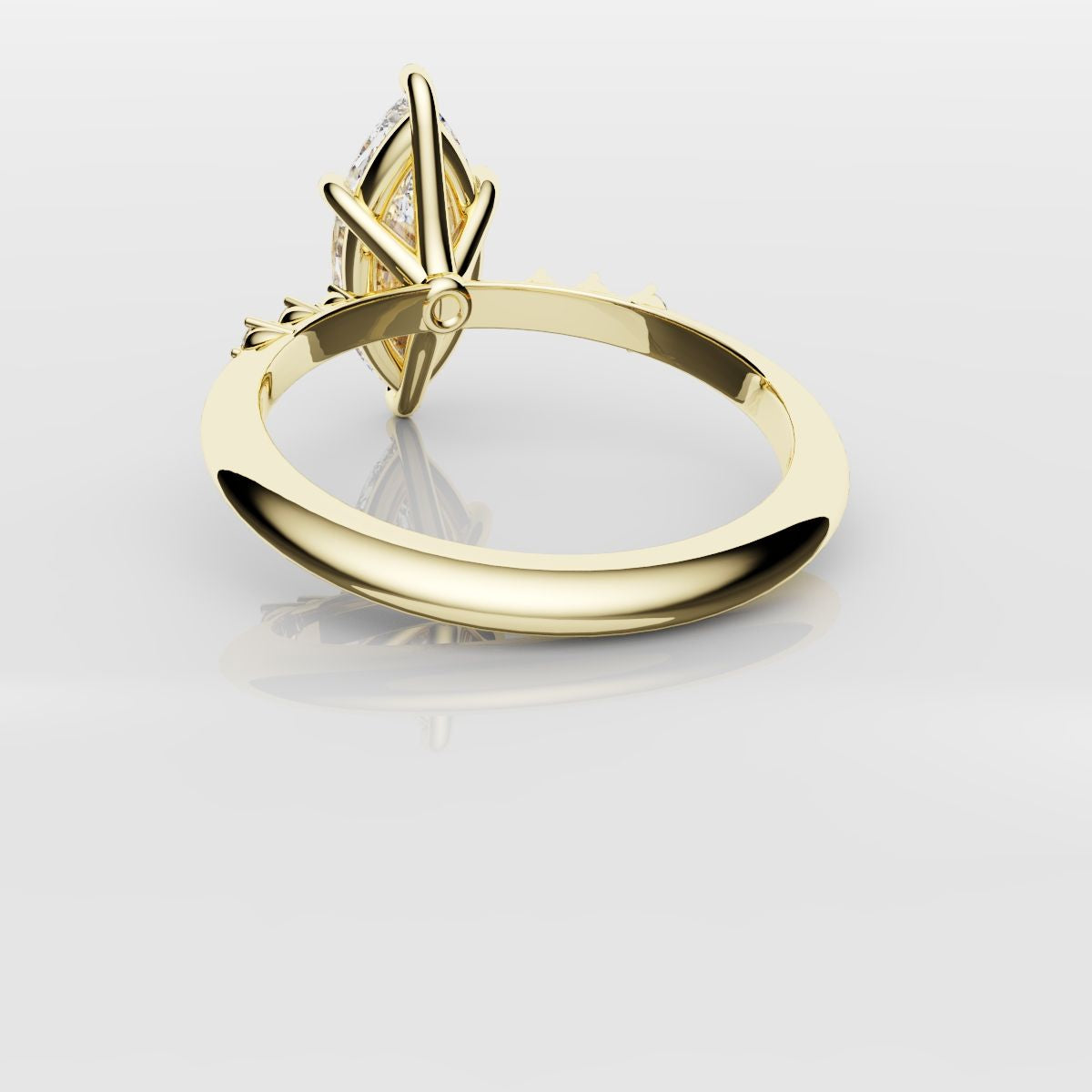 Marquise Engagement Ring With Round Diamond Accents - Yellow Gold