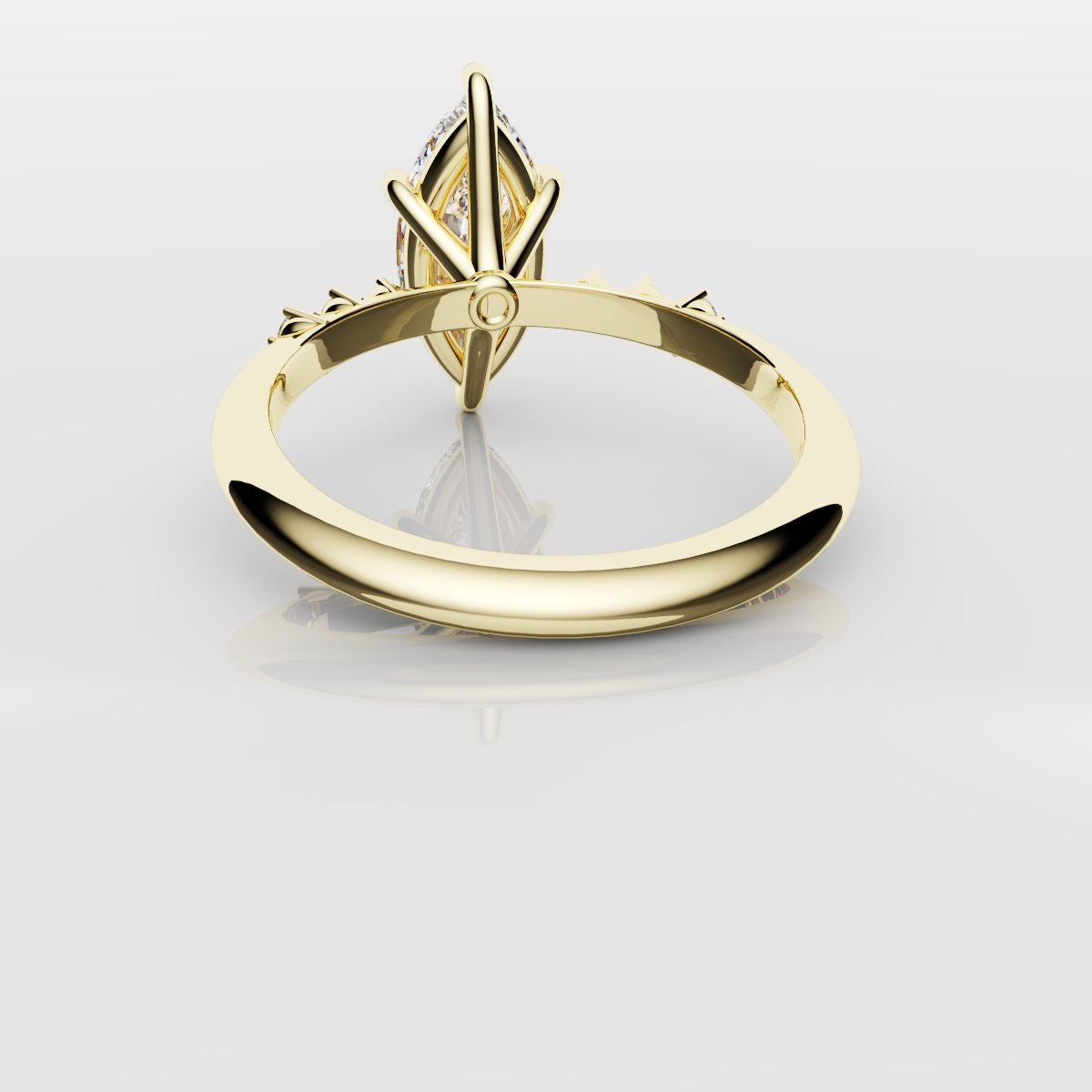 Marquise Engagement Ring With Round Diamond Accents - Yellow Gold