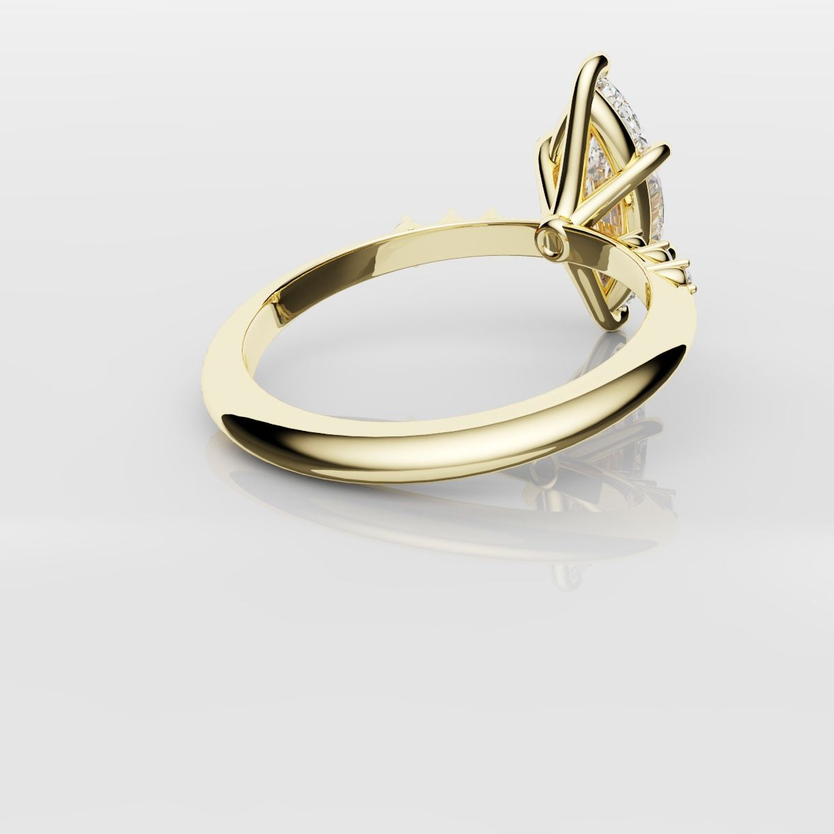 Marquise Engagement Ring With Round Diamond Accents - Yellow Gold