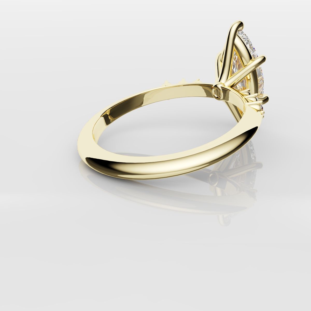 Marquise Engagement Ring With Round Diamond Accents - Yellow Gold