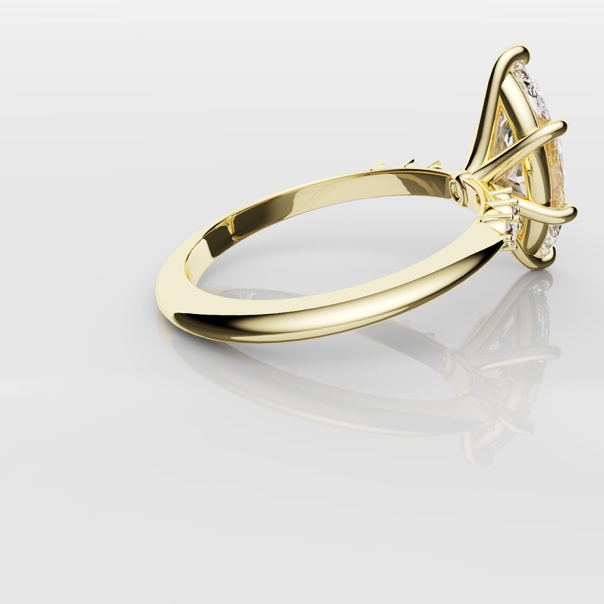 Marquise Engagement Ring With Round Diamond Accents - Yellow Gold