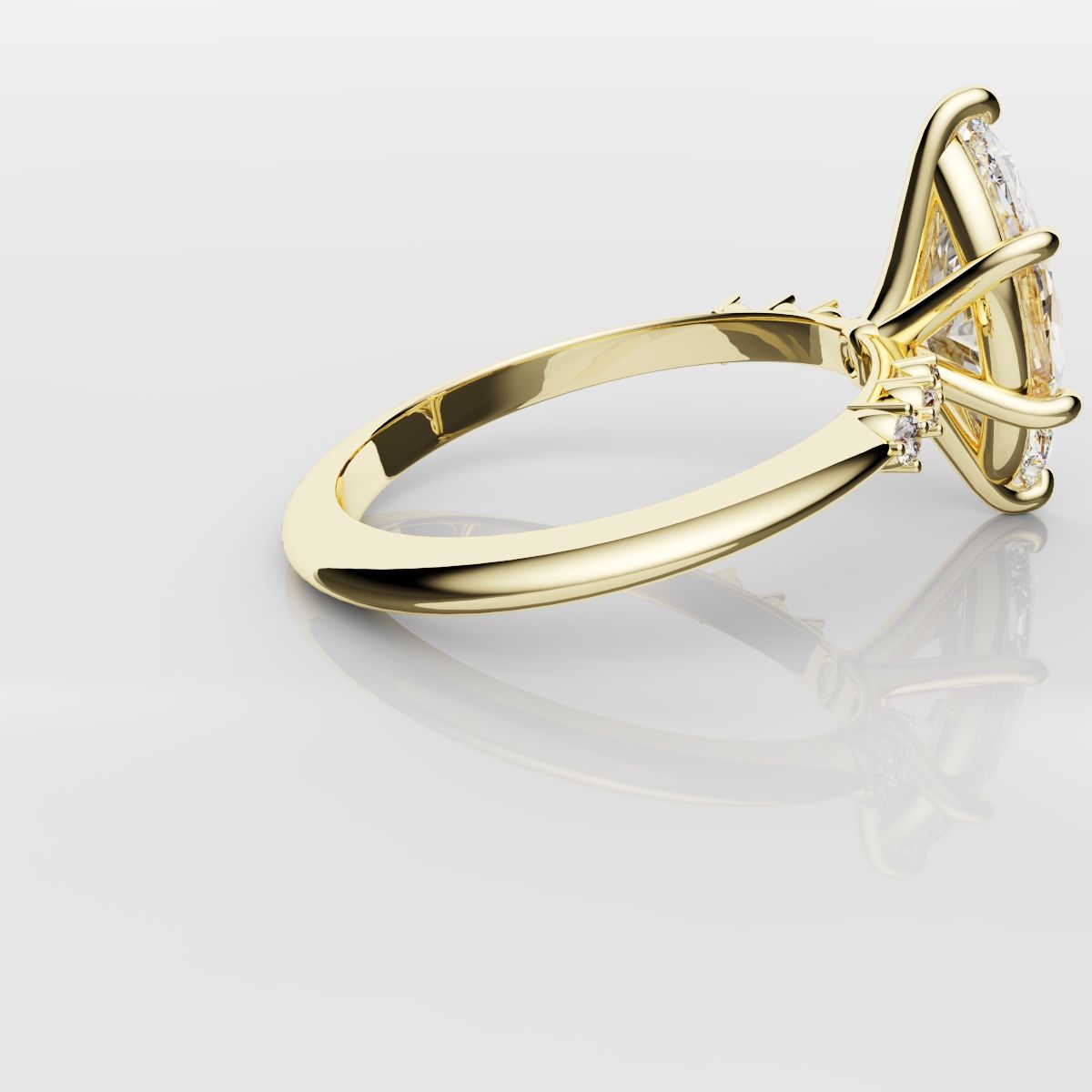 Marquise Engagement Ring With Round Diamond Accents - Yellow Gold