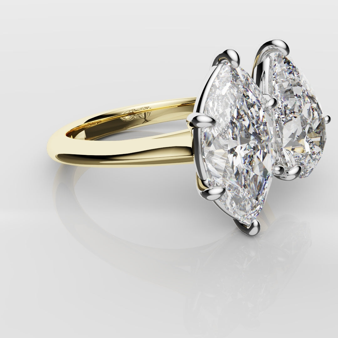 Marquise and Pear Diamond Two Stone Engagement Ring