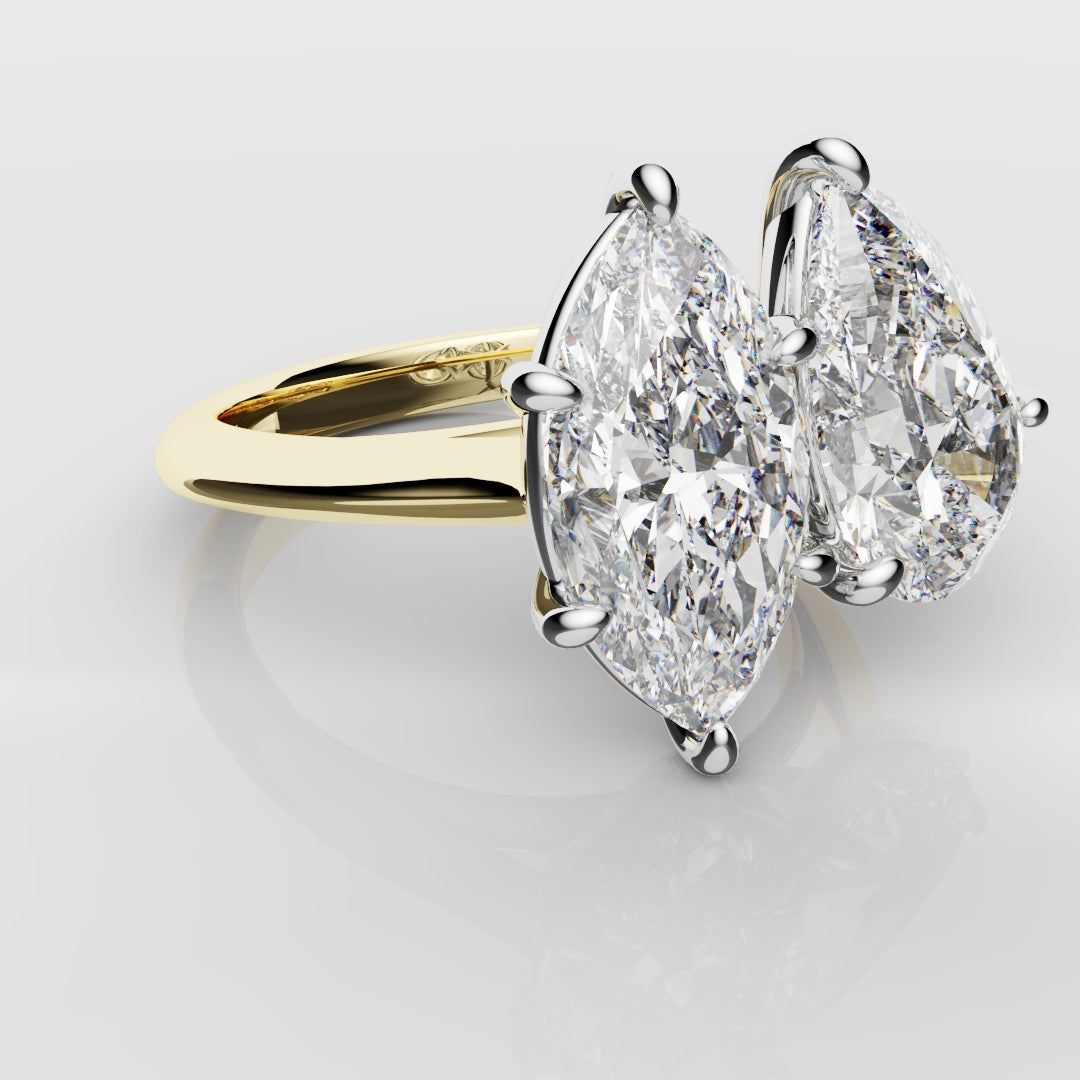 Marquise and Pear Diamond Two Stone Engagement Ring