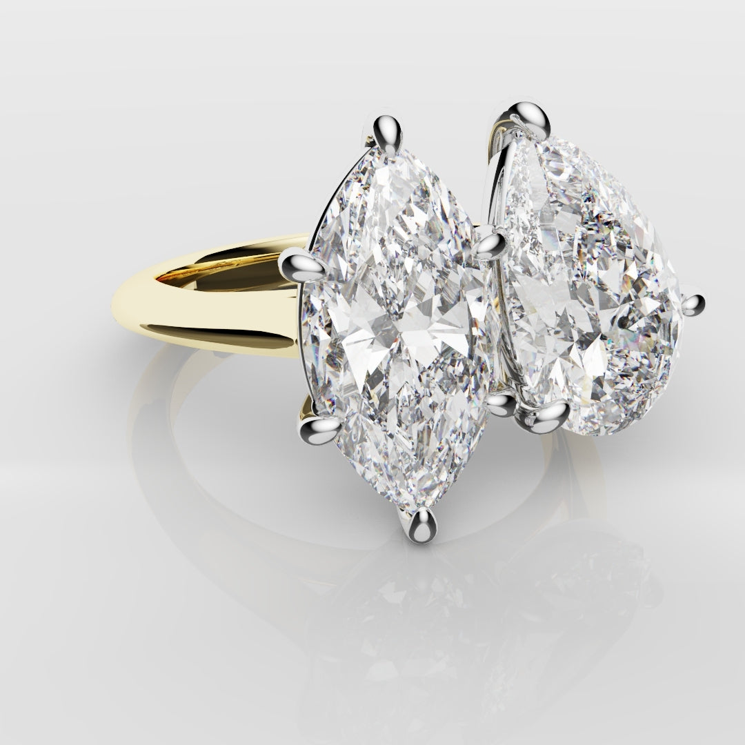 Marquise and Pear Diamond Two Stone Engagement Ring