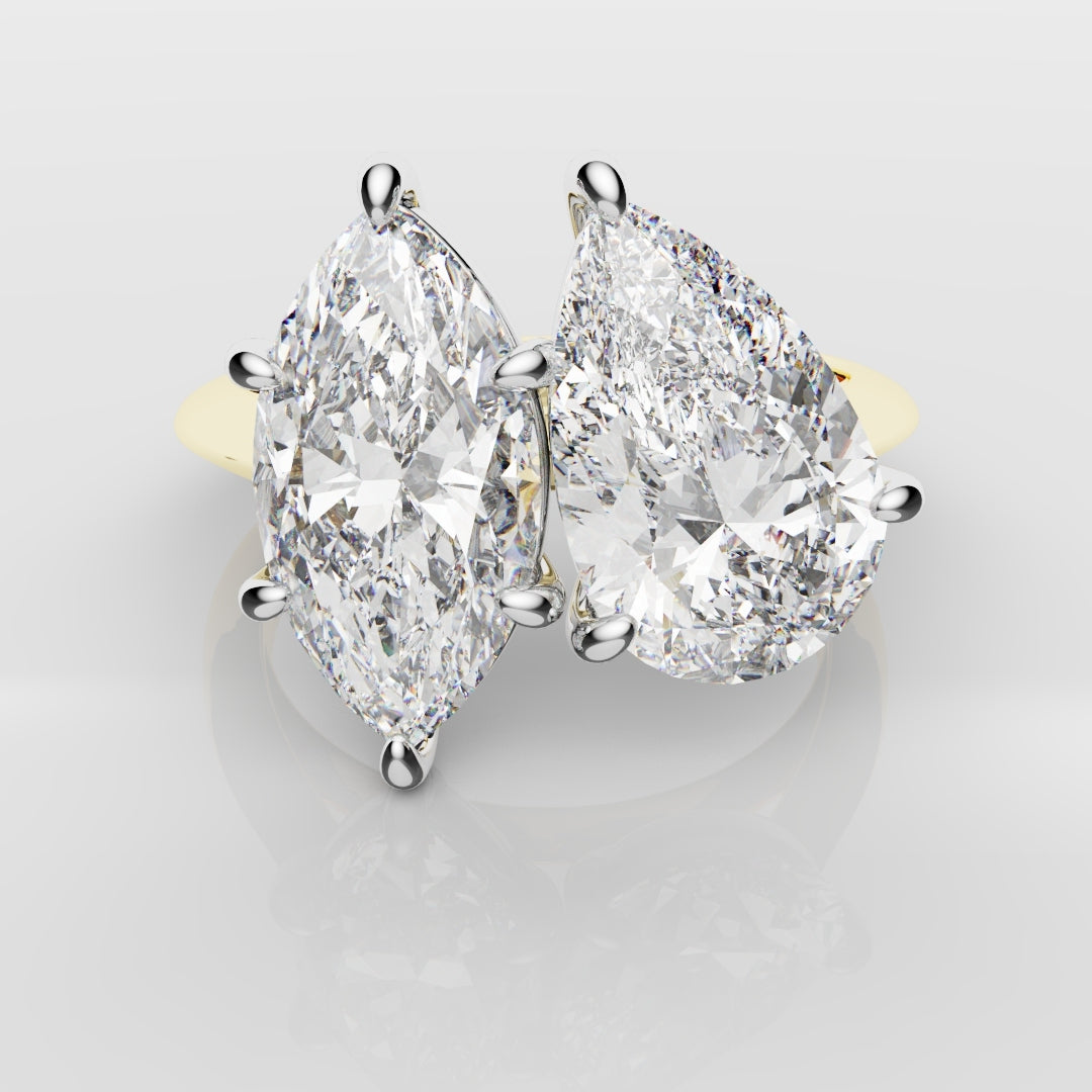 Marquise and Pear Diamond Two Stone Engagement Ring