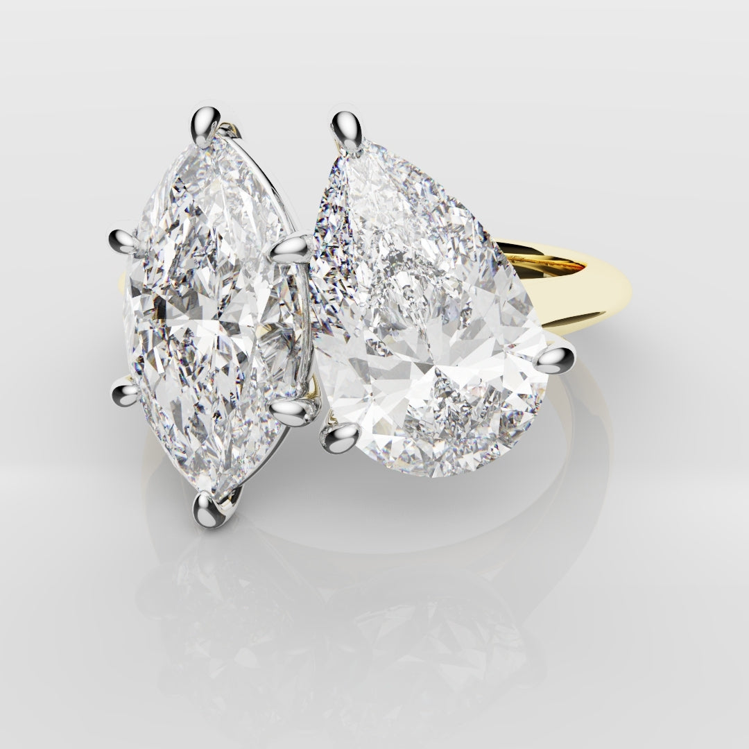 Marquise and Pear Diamond Two Stone Engagement Ring
