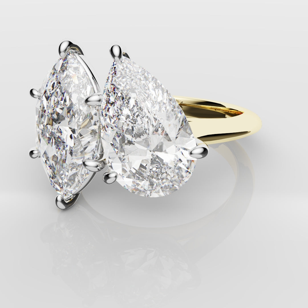 Marquise and Pear Diamond Two Stone Engagement Ring